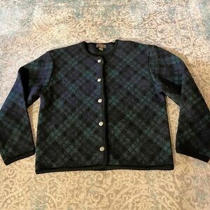 Charter Club Classic 100% wool tartan black & green vintage cardigan sweater. 16